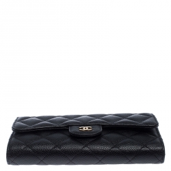 Pre Owned Chanel Black Quilted Leather Classic L Flap Wallet