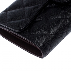 Pre Owned Chanel Black Quilted Leather Classic L Flap Wallet