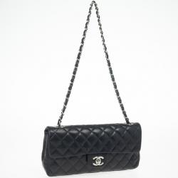 Pre Owned Chanel Black Quilted Lambskin East West Flap Bag