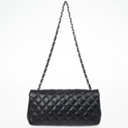 Pre Owned Chanel Black Quilted Lambskin East West Flap Bag