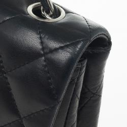 Pre Owned Chanel Black Quilted Lambskin East West Flap Bag