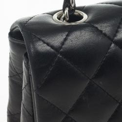 Pre Owned Chanel Black Quilted Lambskin East West Flap Bag