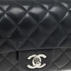 Pre Owned Chanel Black Quilted Lambskin East West Flap Bag