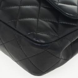 Pre Owned Chanel Black Quilted Lambskin East West Flap Bag