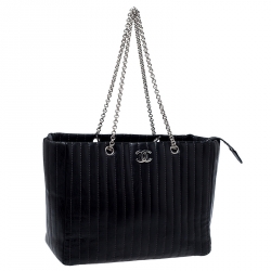 مملوكة مسبقًا حقيبة يد شانيل مادموازيل كبيرة جلد بطانة رأسية سوداء 