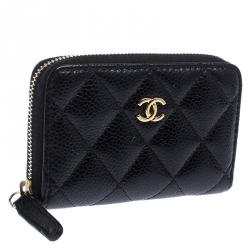Chanel Black Quilted Leather Zipped Coin Purse