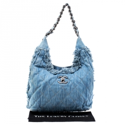 Pre Owned حقيبة شانيل CC  دينم أزرق مبطن بشراشيب