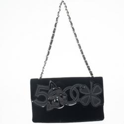 Pre Owned Chanel Velvet Camellia 5 Clutch Bag