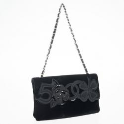 Pre Owned Chanel Velvet Camellia 5 Clutch Bag