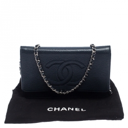 Chanel Navy Blue Caviar Leather Wallet On Chain