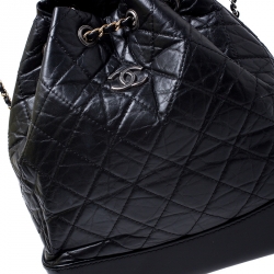 Pre Owned Chanel Black Lambskin Leather Small Gabrielle Backpack