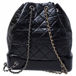 Pre Owned Chanel Black Lambskin Leather Small Gabrielle Backpack