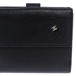 Chanel Black Leather Camellia Compact Wallet