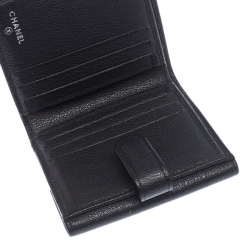 Chanel Black Leather Camellia Compact Wallet