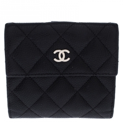 Chanel Black Quilted Leather CC Compact Wallet