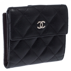 Chanel Black Quilted Leather CC Compact Wallet