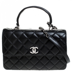 Pre Owned Chanel Black Leather Trendy CC Medium Top Handle Bag