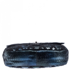 Pre Owned Chanel Metallic Blue Python and Crochet Jumbo Flap Bag              