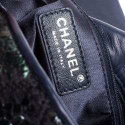 Pre Owned Chanel Metallic Blue Python and Crochet Jumbo Flap Bag              
