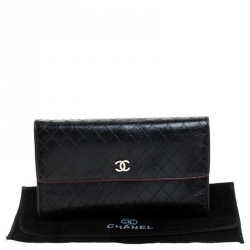 Pre Owned Chanel Black Quilted Leather Diamond Stitched Continental Flap Wallet