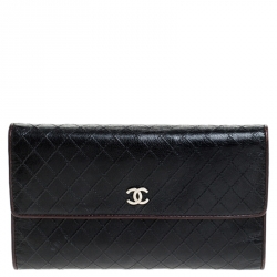 Pre Owned Chanel Black Quilted Leather Diamond Stitched Continental Flap Wallet