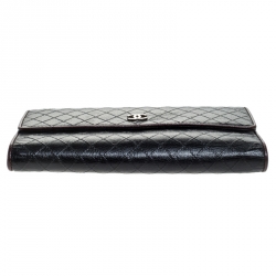 Pre Owned Chanel Black Quilted Leather Diamond Stitched Continental Flap Wallet