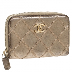 Chanel Gold Quilted Leather Zip Around Coin Purse