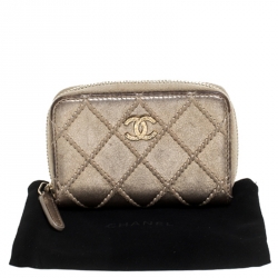 Chanel Gold Quilted Leather Zip Around Coin Purse