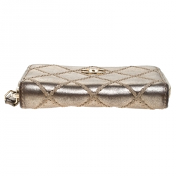 Chanel Gold Quilted Leather Zip Around Coin Purse