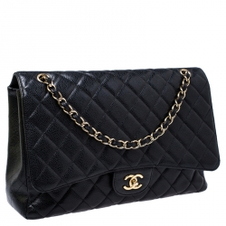 Pre Owned Chanel Black Quilted Caviar Leather Maxi Classic Single Flap Bag