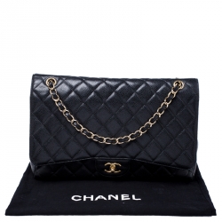 Pre Owned Chanel Black Quilted Caviar Leather Maxi Classic Single Flap Bag