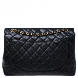 Pre Owned Chanel Black Quilted Caviar Leather Maxi Classic Single Flap Bag
