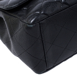 Pre Owned Chanel Black Quilted Caviar Leather Maxi Classic Single Flap Bag