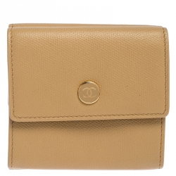 Chanel Beige Caviar Leather CC Logo Trifold Wallet