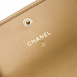 Chanel Beige Caviar Leather CC Logo Trifold Wallet