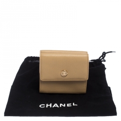 Chanel Beige Caviar Leather CC Logo Trifold Wallet
