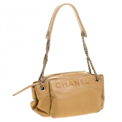 Chanel Beige Lambskin Leather Lax Accordion Shoulder Bag