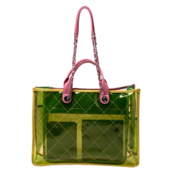 Pre Owned Chanel Multicolor Quilted PVC and Leather Medium Coco Splash Shopping Tote