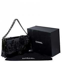 Pre Owned Chanel Black Patent Leather Camellia Flap Shoulder Bag