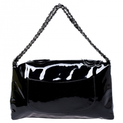 Pre Owned Chanel Black Patent Leather Camellia Flap Shoulder Bag