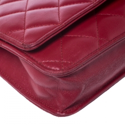 Pre Owned حقيبة كلتش شانيل WOC جلد أحمر مبطنه بسلسلة