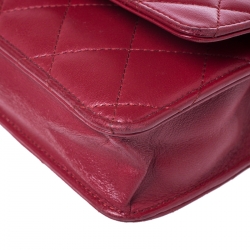 Pre Owned حقيبة كلتش شانيل WOC جلد أحمر مبطنه بسلسلة