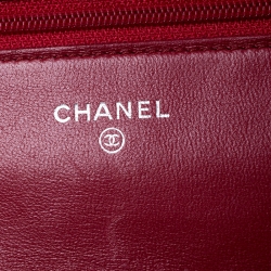 Pre Owned حقيبة كلتش شانيل WOC جلد أحمر مبطنه بسلسلة