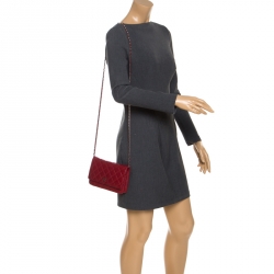 Pre Owned حقيبة كلتش شانيل WOC جلد أحمر مبطنه بسلسلة