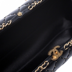 Pre Owned حقيبة كلتش شانيل جلد أسود مبطن سلسلة محيطة