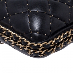 Pre Owned حقيبة كلتش شانيل جلد أسود مبطن سلسلة محيطة