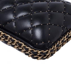 Pre Owned حقيبة كلتش شانيل جلد أسود مبطن سلسلة محيطة