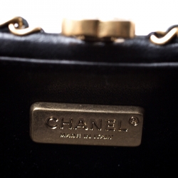 Pre Owned حقيبة كلتش شانيل جلد أسود مبطن سلسلة محيطة