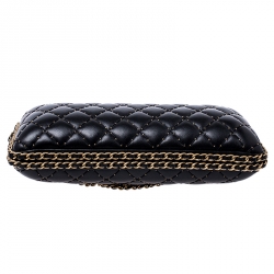 Pre Owned حقيبة كلتش شانيل جلد أسود مبطن سلسلة محيطة