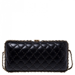 Pre Owned حقيبة كلتش شانيل جلد أسود مبطن سلسلة محيطة